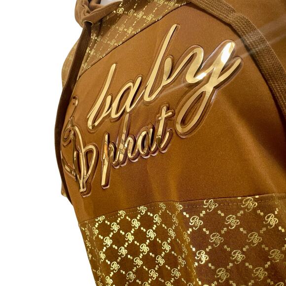 Vintage Y2K Baby Phat Gold Logo Short Sleeve Hoodie T-Shirt Gold Brown - Medium - Picture 7 of 10